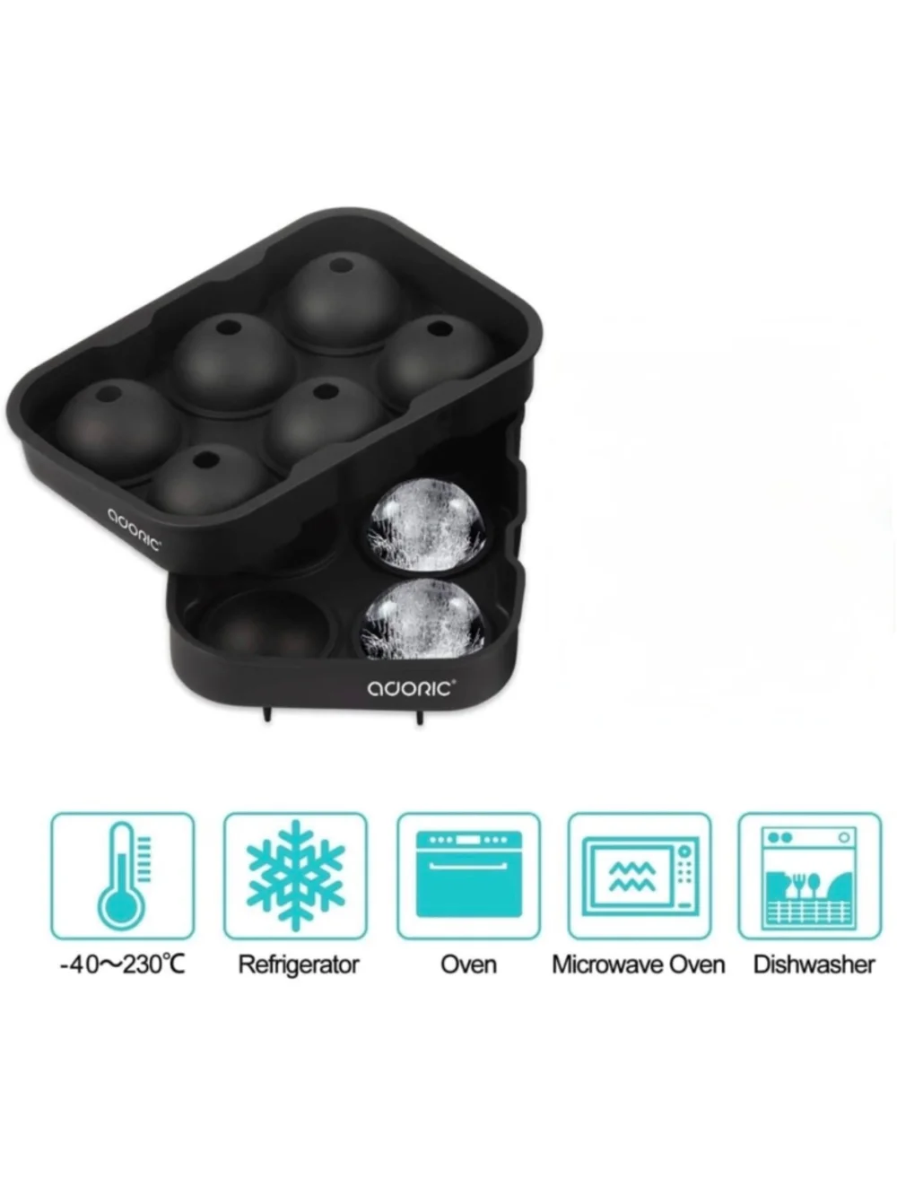 Adoric Black Silicone Sphere Ice Cube Tray